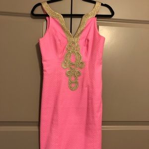 Pink with gold Lily Pulitzer dress. Worn twice.